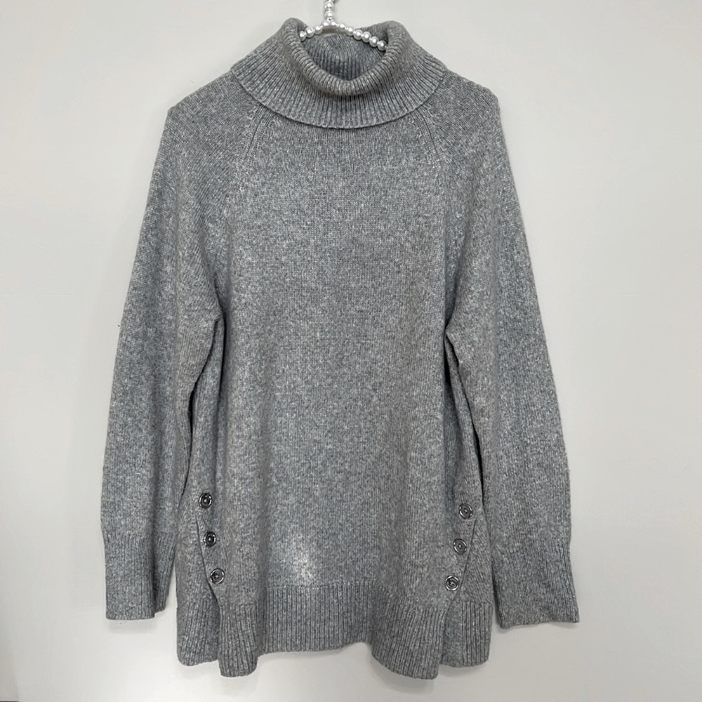Michael Michael Kors Gray Sweater Tunic Button Detail Knit Women’s Size Medium